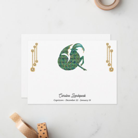 Parel & gouden juwelen Steenbok Zodiac Sign Notitiekaartje (Voorkant / Achterkant in situ)