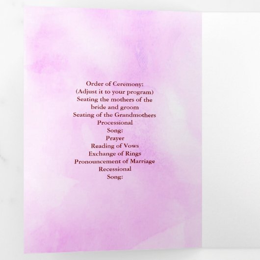 Parel Hart Bloemen Roze Bloemen Vlinder Bruiloft Drieluik Programma (Binnenzijde eerst)