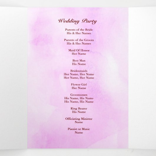 Parel Hart Bloemen Roze Bloemen Vlinder Bruiloft Drieluik Programma (Binnenkant midden)