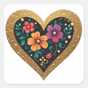 💖 Parel Hart Bloemenkrans Huwelijks Favoriet Idee Vierkante Sticker