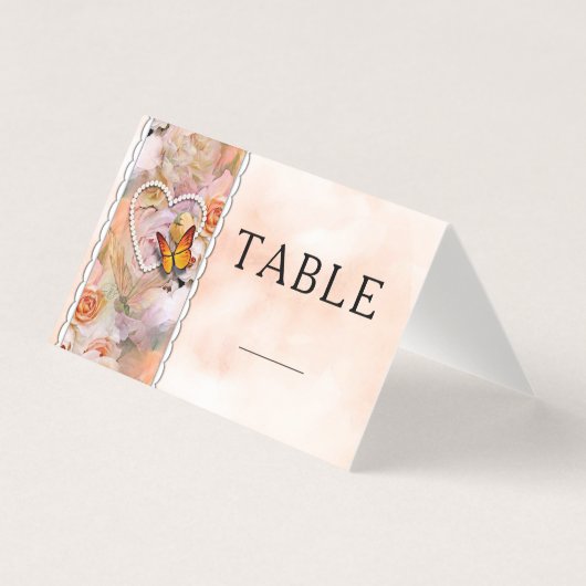 Parel Hart Sinaasappel Bloemen Vlinder Tafel Numme Kaart (Voorkant)