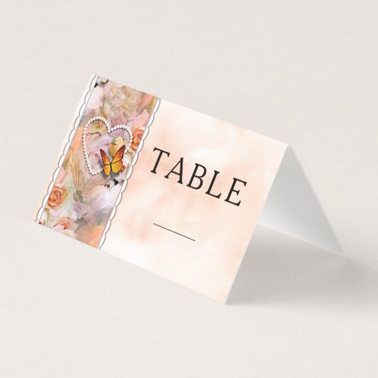 Parel Hart Sinaasappel Bloemen Vlinder Tafel Numme Kaart (Achterkant)