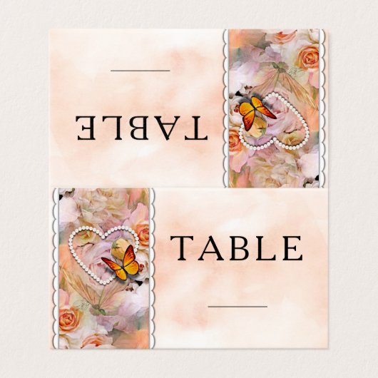 Parel Hart Sinaasappel Bloemen Vlinder Tafel Numme Kaart (Buitenkant ongevouwen)