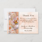 Parel Hart Sinaasappel Roze Rozen Vlinder Bruiloft Bedankkaart (Voorkant)