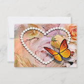 Parel Hart Sinaasappel Roze Rozen Vlinder Bruiloft Bedankkaart (Achterkant)