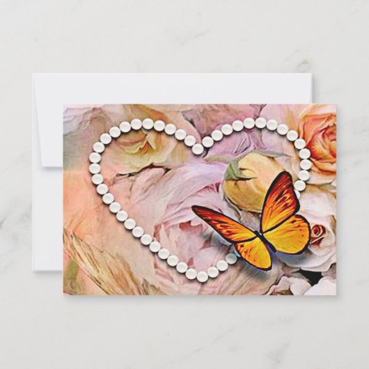 Parel Hart Sinaasappel Roze Rozen Vlinder Bruiloft Bedankkaart (Achterkant)