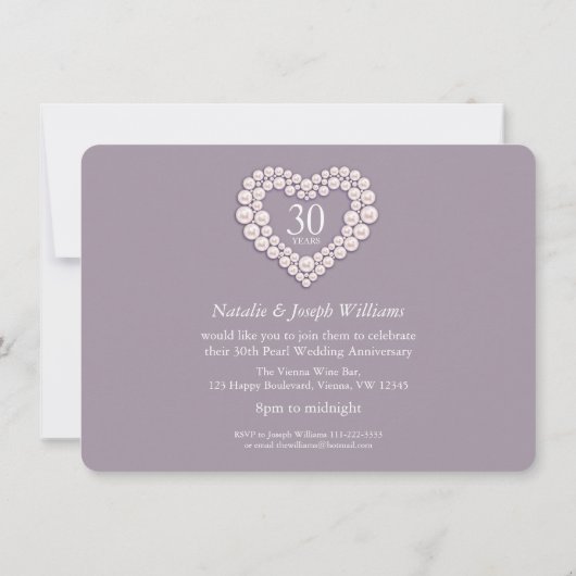Parel hart trouwfoto 30 jaar feest kaart (Achterkant)