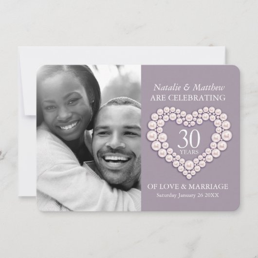 Parel hart trouwfoto 30 jaar feest kaart (Voorkant)