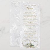 Parel Hartjes & Bloemen Damast Trouwmenu Menu (Voorkant / Achterkant)