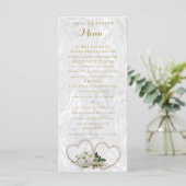 Parel Hartjes & Bloemen Damast Trouwmenu Menu (Staand voorkant)