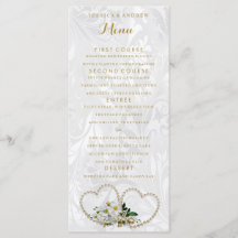 Parel Hartjes & Bloemen Damast Trouwmenu