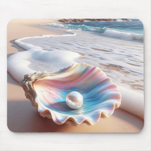 Parel in iriserende oesterschaal muismat (Voorkant)