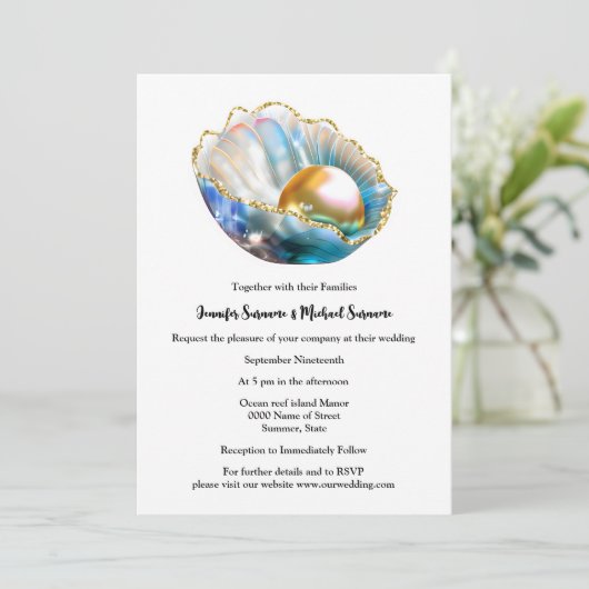 Parel in oesterschelp iriserende shimmer strand kaart (Staand voorkant)