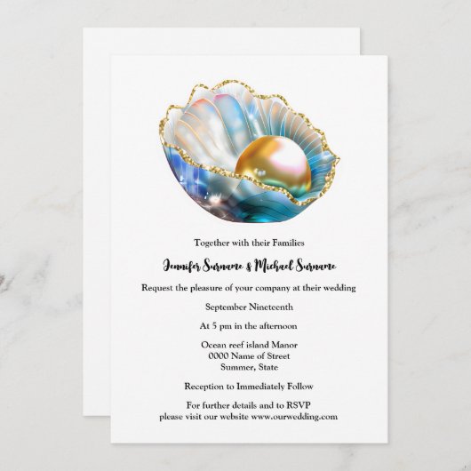 Parel in oesterschelp iriserende shimmer strand kaart (Voorkant / Achterkant)