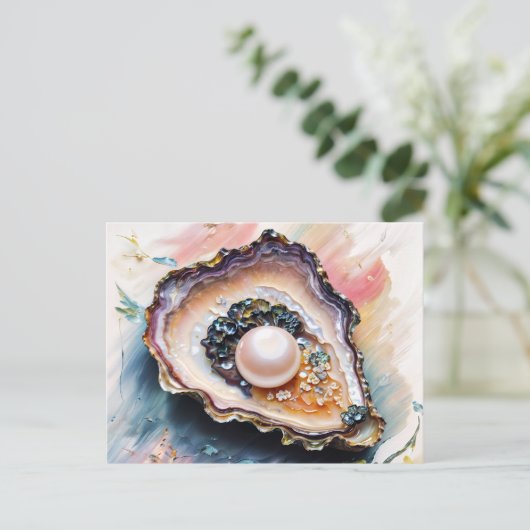 Parel in Oyster Elegante Ocean Creature Art Briefkaart (Staand voorkant)