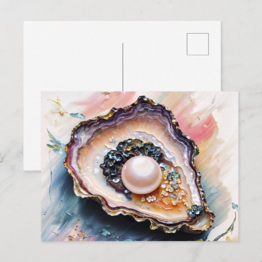 Parel in Oyster Elegante Ocean Creature Art Briefkaart (Voorkant / Achterkant)