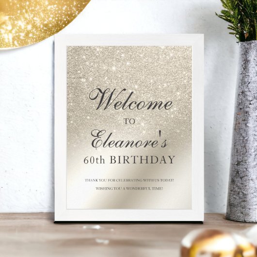 parel ivoor glitter metallic welkom verjaardag poster