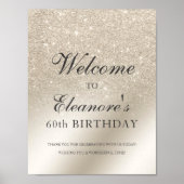 parel ivoor glitter metallic welkom verjaardag poster (Voorkant)