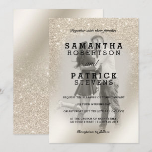 Parel ivoor glitter ombre metallic foto bruiloft kaart