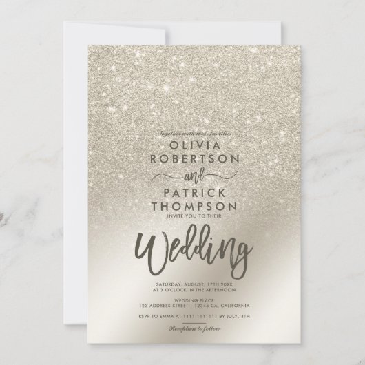 parel ivoor glitters parelmoer metaalfolie bruilof kaart (Voorkant)