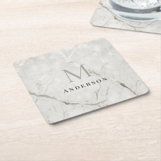 Parel mannelijk dubbel monogram kartonnen onderzetters (Schuin)