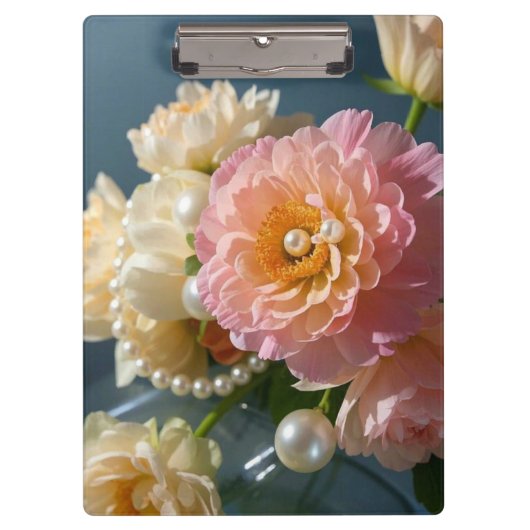Parel met roze bloemen klembord (Voorkant)