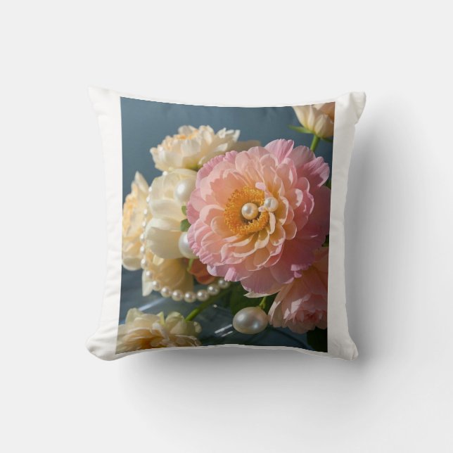 Parel met roze bloemen kussen (Voorkant)