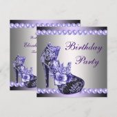 Parel Paarse Hoge Hakken Schoenen Verjaardagsfeest Kaart (Voorkant / Achterkant)