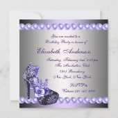 Parel Paarse Hoge Hakken Schoenen Verjaardagsfeest Kaart (Achterkant)