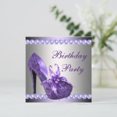 Parel Paarse Hoge Hakken Schoenen Verjaardagsfeest Kaart (Staand voorkant)