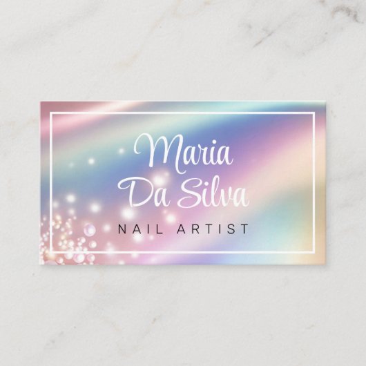 Parel pastel regenboog glitter visitekaartje (Voorkant)