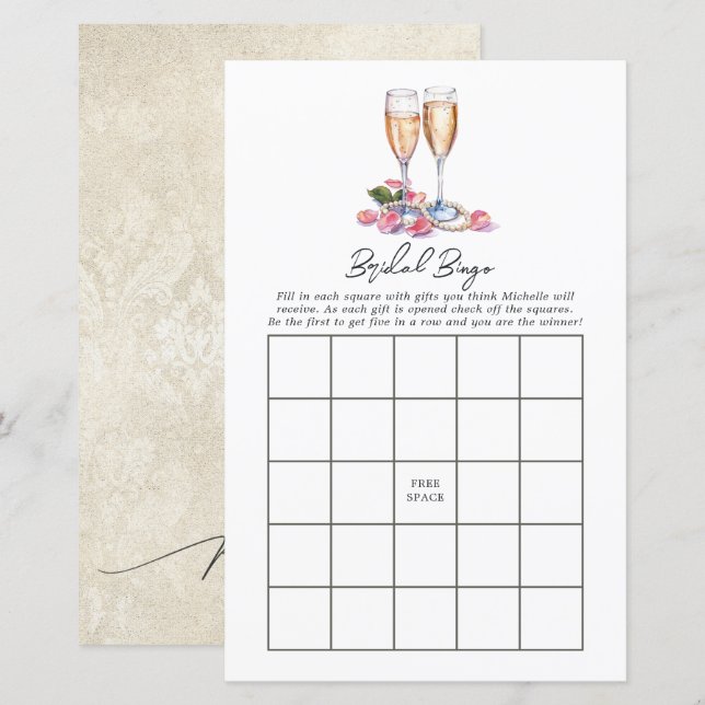 Parel-, Peta- en Prosecco Bruiloftsfeest Bingo Spe (Voorkant / Achterkant)