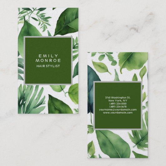 Parel Plain Moderne Minimalistische Bloemen Groen Visitekaartje (Voorkant / Achterkant)