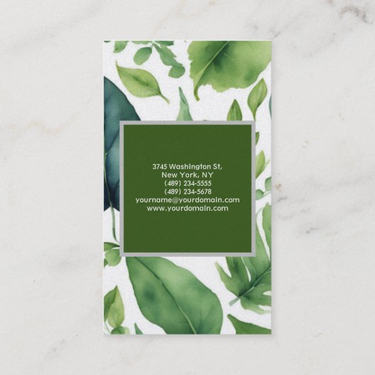 Parel Plain Moderne Minimalistische Bloemen Groen Visitekaartje (Achterkant)