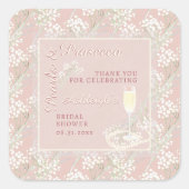 Parel & Prosecco Baby's Breath Bruidsfeest Favor Vierkante Sticker (Voorkant)