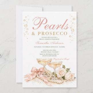 Parel & Prosecco Blush Roze Bruidsfeest Bloemen Kaart