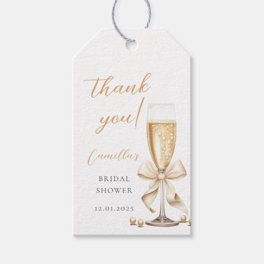 Parel & Prosecco Boog Bruidscadeau Cadeaulabel (Voorkant)