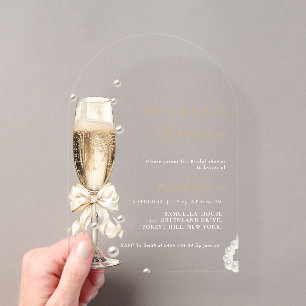 Parel & Prosecco Bruidsfeest Acryl Uitnodigingen