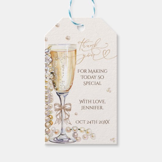 Parel & Prosecco Bruidsfeest Dank Je Cadeaulabel (Voorkant)