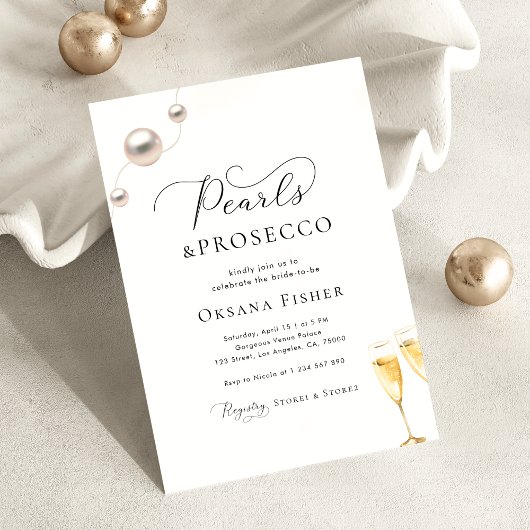 Parel & Prosecco Bruidsfeest Minimalistische Elega Kaart