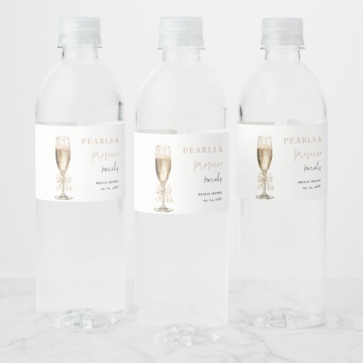 Parel & Prosecco  Bruidsfeest Waterfles Etiket (Flessen)