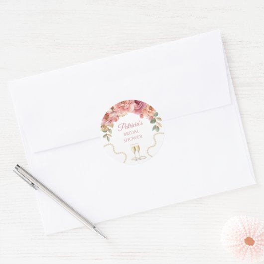 Parel & Prosecco Bruidsmeisjeduif Ronde Sticker (Envelop)