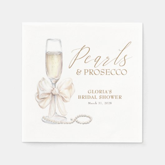 Parel & Prosecco Bruidsmeisjespicknick Witte Strik Servet (Voorkant)
