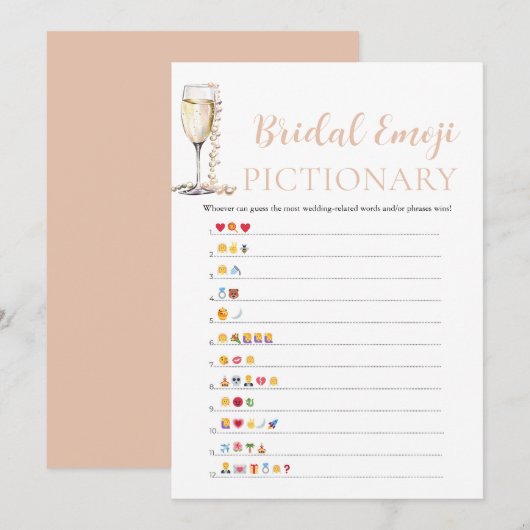 Parel & Prosecco Bruiloft Emoji Pictionary Kaart (Voorkant / Achterkant)
