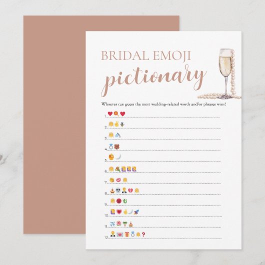 Parel & Prosecco Bruiloft Emoji Pictionary Kaart (Voorkant / Achterkant)
