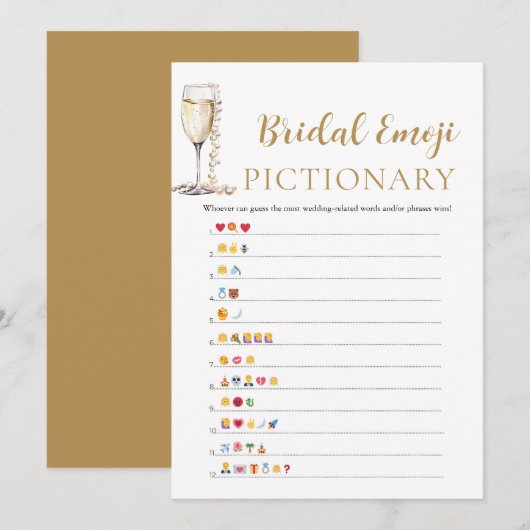 Parel & Prosecco Bruiloftsfeest Emoji Pictionary Kaart (Voorkant / Achterkant)