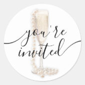 Parel & Prosecco Bruiloftsfeest Ronde Sticker (Voorkant)