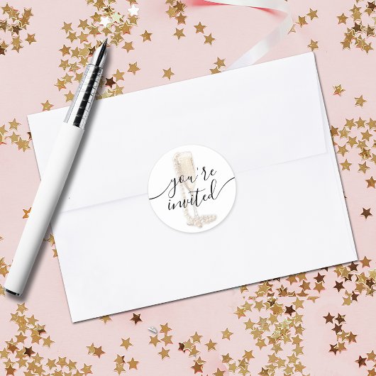 Parel & Prosecco Bruiloftsfeest Ronde Sticker