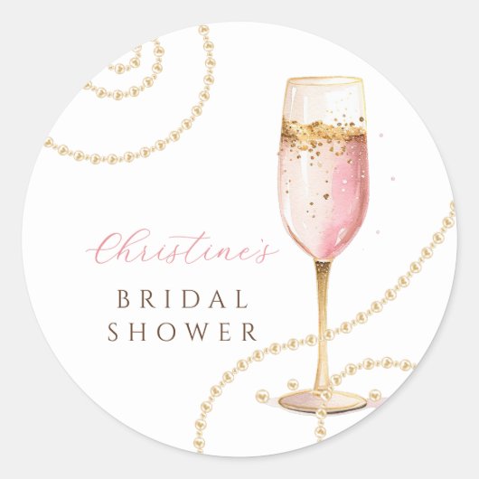 Parel Prosecco Bruiloftsfeest Ronde Sticker (Voorkant)