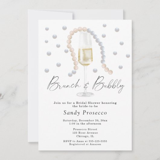 Parel & Prosecco Brunch en bruisende Bruiloft Kaart (Voorkant)